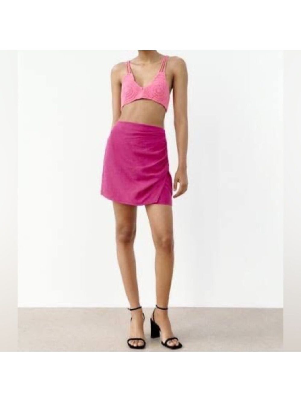 Zara Linen Blend Wrap Style Mini Barbie Pink Fuchsia Skirt